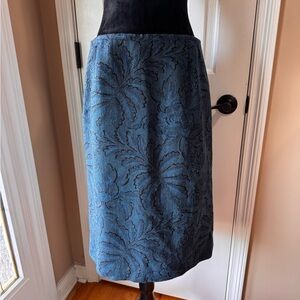 Elegant Pendleton Blue & Black Floral 100% Virgin Wool Pencil MIDI Skirt size 10